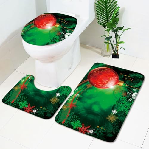Badezimmermatte Dunkelgrüner Ball rutschfeste Badmatte Waschbar Bath Mat Bad Vorleger Memory Schaum Badezimmerteppich U förmige WC Teppich Badteppich Set 45x75 cm von RMJCXYS