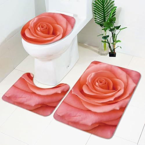 Badezimmermatte Elegante Orangefarbene Blumen rutschfeste Badmatte Waschbar Bath Mat Bad Vorleger Memory Schaum Badezimmerteppich U förmige WC Teppich Badteppich Set 45x75 cm von RMJCXYS