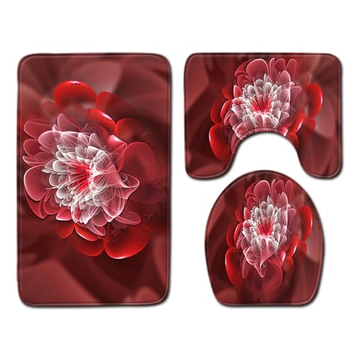 Badezimmermatte Elegante Rote Blume rutschfeste Badmatte Waschbar Bath Mat Bad Vorleger Memory Schaum Badezimmerteppich U förmige WC Teppich Badteppich Set 45x75 cm von RMJCXYS