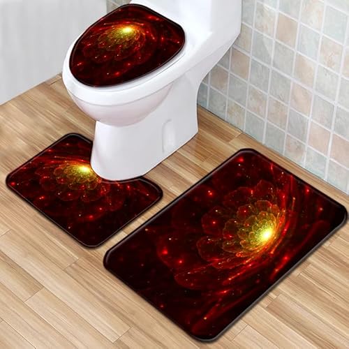 Badezimmermatte Elegante Rote Blume rutschfeste Badmatte Waschbar Bath Mat Bad Vorleger Memory Schaum Badezimmerteppich U förmige WC Teppich Badteppich Set 50x80 cm von RMJCXYS