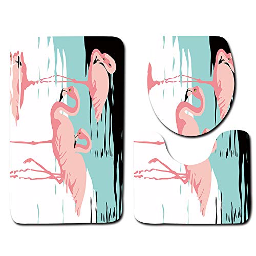Badezimmermatte Flamingo Rosa Grün rutschfeste Badmatte Waschbar Bath Mat Bad Vorleger Memory Schaum Badezimmerteppich U förmige WC Teppich Badteppich Set 45x75 cm von RMJCXYS
