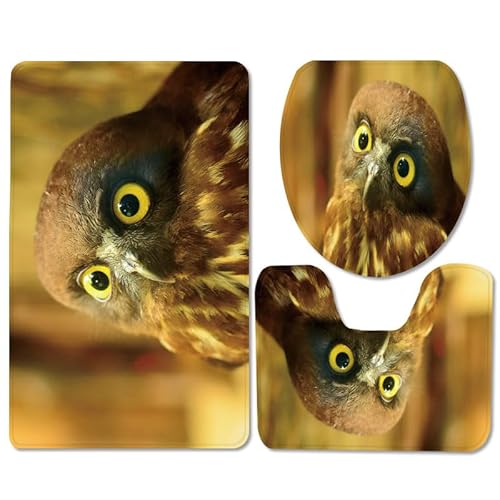 Badezimmermatte Gelb Grüne Eule rutschfeste Badmatte Waschbar Bath Mat Bad Vorleger Memory Schaum Badezimmerteppich U förmige WC Teppich Badteppich Set 50x80 cm von RMJCXYS