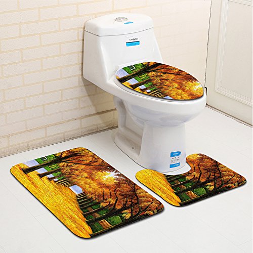 Badezimmermatte Gelb Grüner Baum rutschfeste Badmatte Waschbar Bath Mat Bad Vorleger Memory Schaum Badezimmerteppich U förmige WC Teppich Badteppich Set 50x80 cm von RMJCXYS