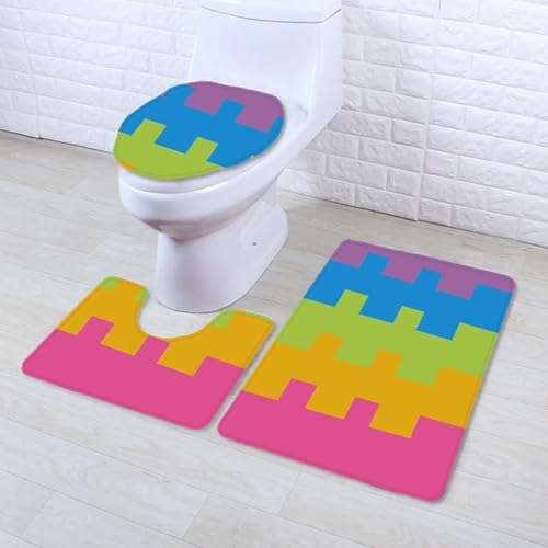 Badezimmermatte Gelb Rosa Geometrie rutschfeste Badmatte Waschbar Bath Mat Bad Vorleger Memory Schaum Badezimmerteppich U förmige WC Teppich Badteppich Set 50x80 cm von RMJCXYS