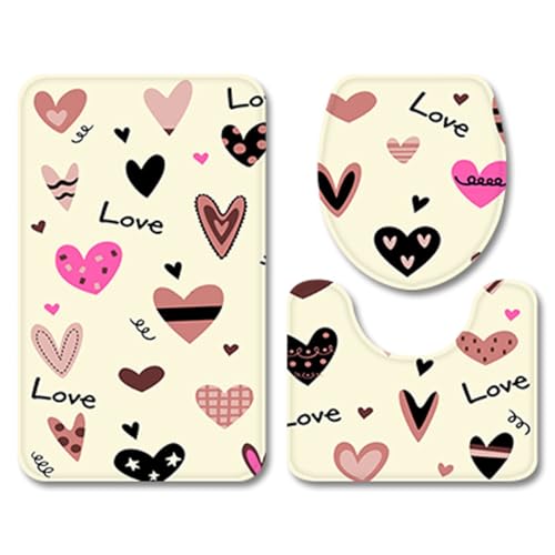 Badezimmermatte Gelb Rosa Herz rutschfeste Badmatte Waschbar Bath Mat Bad Vorleger Memory Schaum Badezimmerteppich U förmige WC Teppich Badteppich Set 45x75 cm von RMJCXYS