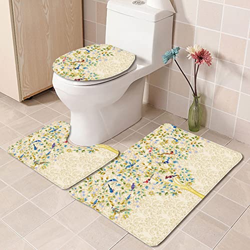 Badezimmermatte Gelbe Baum Blumen rutschfeste Badmatte Waschbar Bath Mat Bad Vorleger Memory Schaum Badezimmerteppich U förmige WC Teppich Badteppich Set 45x75 cm von RMJCXYS