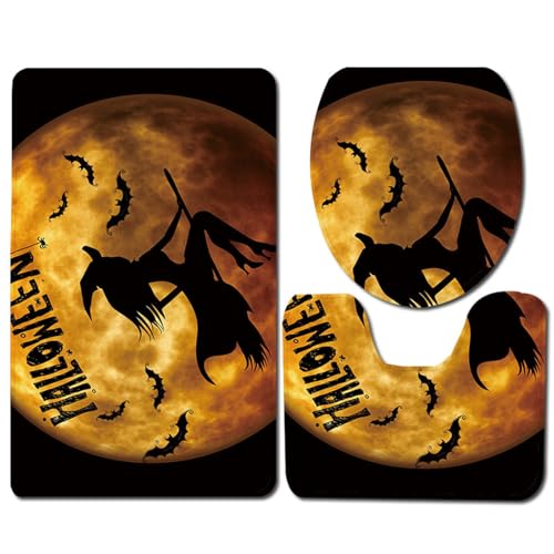 Badezimmermatte Gelbe Hexe des Mondes rutschfeste Badmatte Waschbar Bath Mat Bad Vorleger Memory Schaum Badezimmerteppich U förmige WC Teppich Badteppich Set 45x75 cm von RMJCXYS