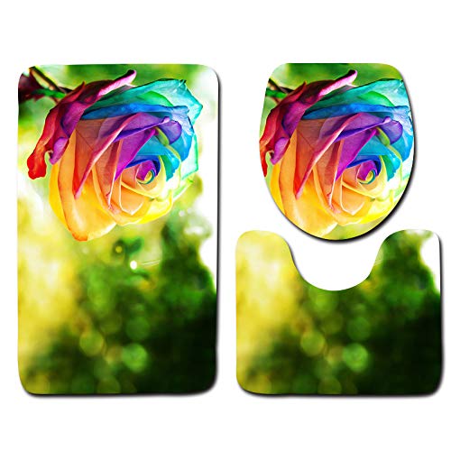 Badezimmermatte Gelbe Lila Blumen rutschfeste Badmatte Waschbar Bath Mat Bad Vorleger Memory Schaum Badezimmerteppich U förmige WC Teppich Badteppich Set 50x80 cm von RMJCXYS