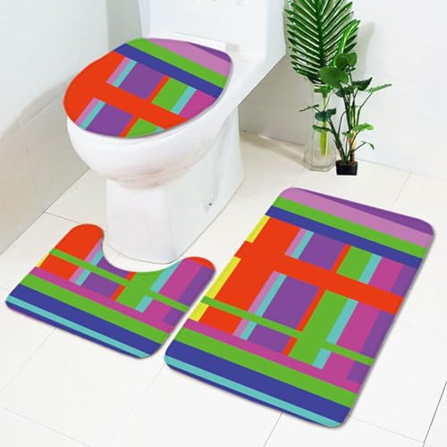 Badezimmermatte Geometrische Grün Lila rutschfeste Badmatte Waschbar Bath Mat Bad Vorleger Memory Schaum Badezimmerteppich U förmige WC Teppich Badteppich Set 45x75 cm von RMJCXYS