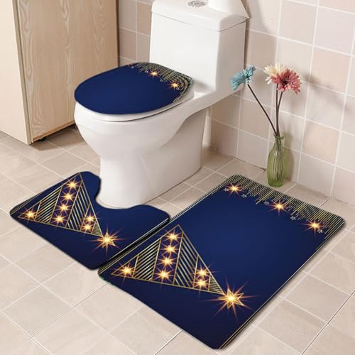 Badezimmermatte Geometrisches Marineblau rutschfeste Badmatte Waschbar Bath Mat Bad Vorleger Memory Schaum Badezimmerteppich U förmige WC Teppich Badteppich Set 45x75 cm von RMJCXYS