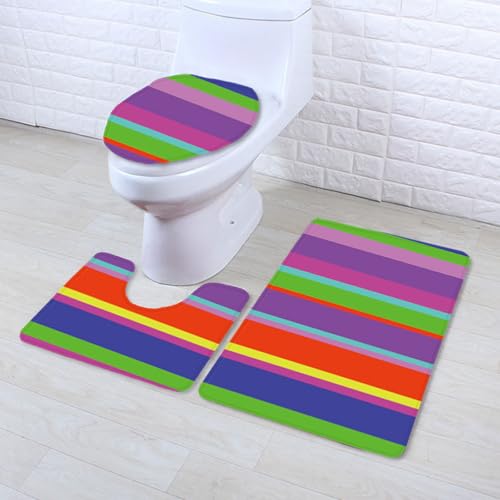 Badezimmermatte Gestreift Lila Grün rutschfeste Badmatte Waschbar Bath Mat Bad Vorleger Memory Schaum Badezimmerteppich U förmige WC Teppich Badteppich Set 50x80 cm von RMJCXYS