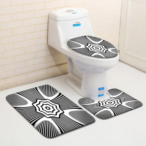 Badezimmermatte Gestreifte Schwarze Blume rutschfeste Badmatte Waschbar Bath Mat Bad Vorleger Memory Schaum Badezimmerteppich U förmige WC Teppich Badteppich Set 45x75 cm von RMJCXYS