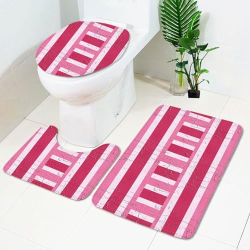 Badezimmermatte Gestreiftes Rosa Retro rutschfeste Badmatte Waschbar Bath Mat Bad Vorleger Memory Schaum Badezimmerteppich U förmige WC Teppich Badteppich Set 50x80 cm von RMJCXYS
