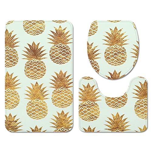 Badezimmermatte Goldene Retro Ananas rutschfeste Badmatte Waschbar Bath Mat Bad Vorleger Memory Schaum Badezimmerteppich U förmige WC Teppich Badteppich Set 50x80 cm von RMJCXYS