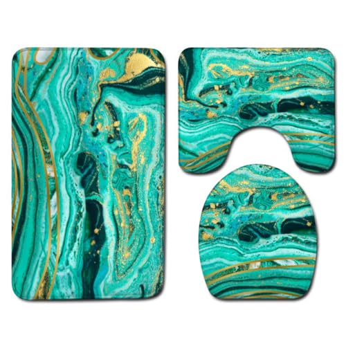 Badezimmermatte Goldener Grüner Marmor rutschfeste Badmatte Waschbar Bath Mat Bad Vorleger Memory Schaum Badezimmerteppich U förmige WC Teppich Badteppich Set 50x80 cm von RMJCXYS