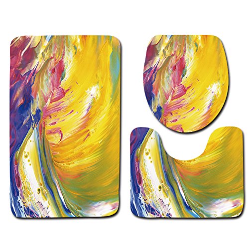 Badezimmermatte Graffiti Gelb Lila rutschfeste Badmatte Waschbar Bath Mat Bad Vorleger Memory Schaum Badezimmerteppich U förmige WC Teppich Badteppich Set 50x80 cm von RMJCXYS