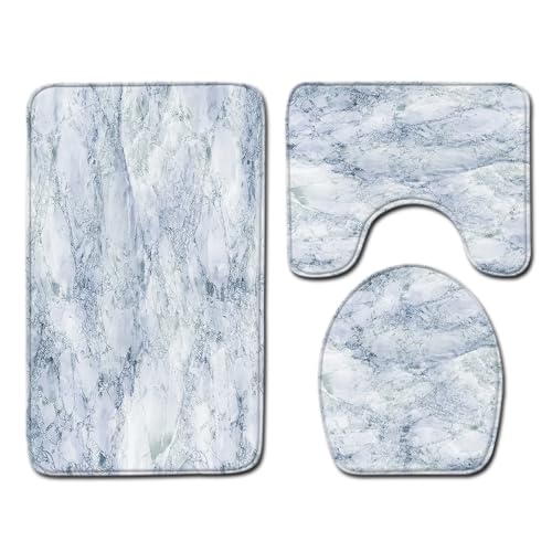 Badezimmermatte Grau Grün Marmor rutschfeste Badmatte Waschbar Bath Mat Bad Vorleger Memory Schaum Badezimmerteppich U förmige WC Teppich Badteppich Set 45x75 cm von RMJCXYS