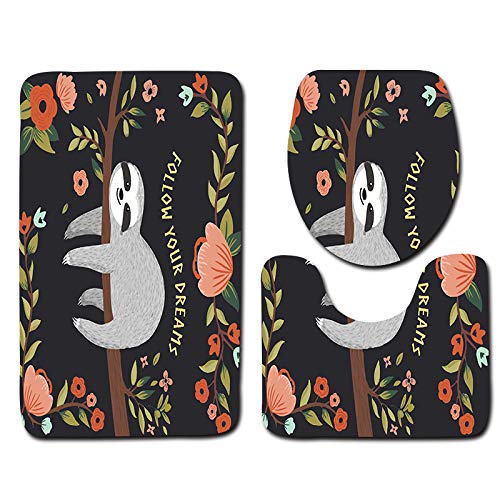 Badezimmermatte Graue Koala Blume rutschfeste Badmatte Waschbar Bath Mat Bad Vorleger Memory Schaum Badezimmerteppich U förmige WC Teppich Badteppich Set 50x80 cm von RMJCXYS