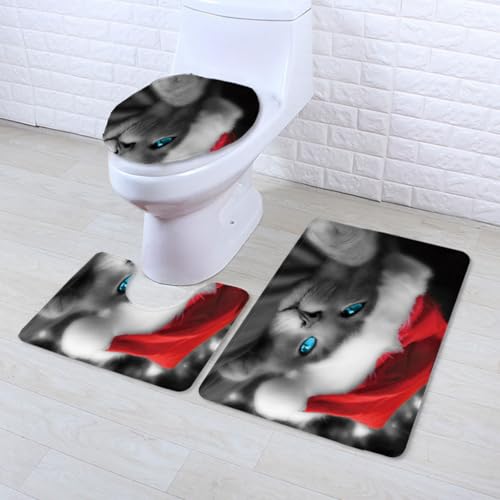 Badezimmermatte Graue Weihnachtskatze rutschfeste Badmatte Waschbar Bath Mat Bad Vorleger Memory Schaum Badezimmerteppich U förmige WC Teppich Badteppich Set 45x75 cm Badezimmermatte Graue Weihnachtskatze rutschfeste Badmatte Waschbar Bath Mat Bad Vorleger Memory Schaum Badezimmerteppich U förmige WC Teppich Badteppich Set 45x75 cm von RMJCXYS
