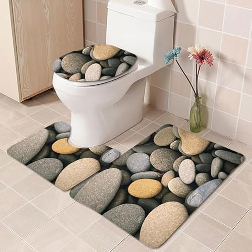 Badezimmermatte Grauer Gelber Stein rutschfeste Badmatte Waschbar Bath Mat Bad Vorleger Memory Schaum Badezimmerteppich U förmige WC Teppich Badteppich Set 45x75 cm von RMJCXYS