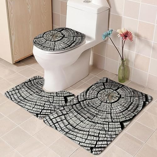 Badezimmermatte Graues Baumrad rutschfeste Badmatte Waschbar Bath Mat Bad Vorleger Memory Schaum Badezimmerteppich U förmige WC Teppich Badteppich Set 50x80 cm von RMJCXYS