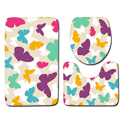 Badezimmermatte Grün Lila Schmetterling rutschfeste Badmatte Waschbar Bath Mat Bad Vorleger Memory Schaum Badezimmerteppich U förmige WC Teppich Badteppich Set 45x75 cm Badezimmermatte Grün Lila Schmetterling rutschfeste Badmatte Waschbar Bath Mat Bad Vorleger Memory Schaum Badezimmerteppich U förmige WC Teppich Badteppich Set 45x75 cm von RMJCXYS