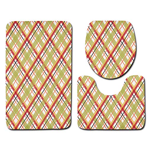 Badezimmermatte Grün Orange Grid rutschfeste Badmatte Waschbar Bath Mat Bad Vorleger Memory Schaum Badezimmerteppich U förmige WC Teppich Badteppich Set 45x75 cm Badezimmermatte Grün Orange Grid rutschfeste Badmatte Waschbar Bath Mat Bad Vorleger Memory Schaum Badezimmerteppich U förmige WC Teppich Badteppich Set 45x75 cm von RMJCXYS