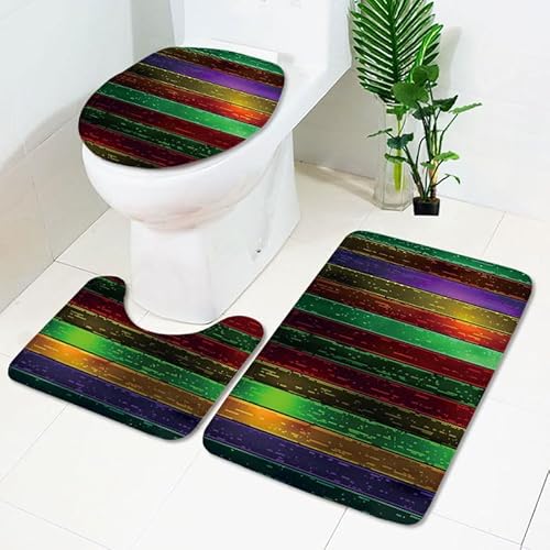 Badezimmermatte Grün Rot Retro rutschfeste Badmatte Waschbar Bath Mat Bad Vorleger Memory Schaum Badezimmerteppich U förmige WC Teppich Badteppich Set 45x75 cm von RMJCXYS