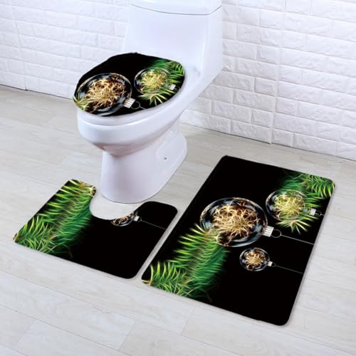 Badezimmermatte Grüne Goldene Schneeflocken rutschfeste Badmatte Waschbar Bath Mat Bad Vorleger Memory Schaum Badezimmerteppich U förmige WC Teppich Badteppich Set 50x80 cm von RMJCXYS
