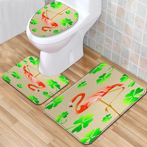 Badezimmermatte Grüne Pflanze Flamingo rutschfeste Badmatte Waschbar Bath Mat Bad Vorleger Memory Schaum Badezimmerteppich U förmige WC Teppich Badteppich Set 50x80 cm von RMJCXYS