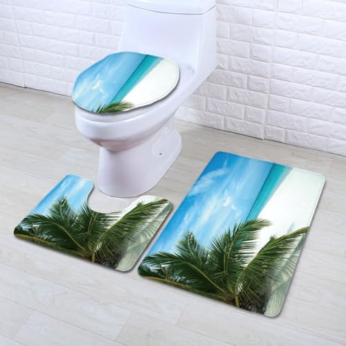 Badezimmermatte Grüner Beige Strand rutschfeste Badmatte Waschbar Bath Mat Bad Vorleger Memory Schaum Badezimmerteppich U förmige WC Teppich Badteppich Set 50x80 cm von RMJCXYS