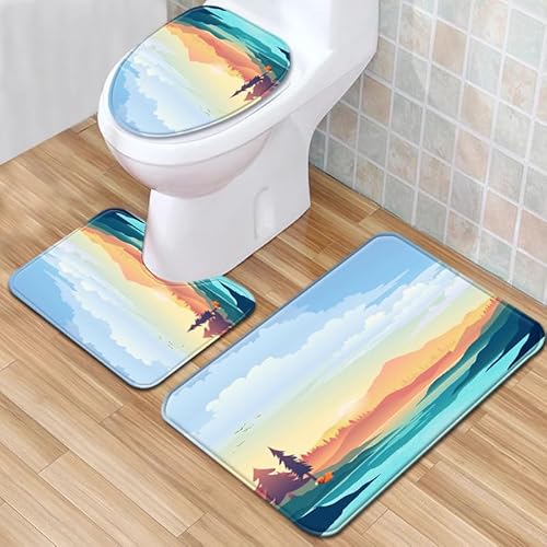 Badezimmermatte Grüner Orangenberg rutschfeste Badmatte Waschbar Bath Mat Bad Vorleger Memory Schaum Badezimmerteppich U förmige WC Teppich Badteppich Set 45x75 cm von RMJCXYS