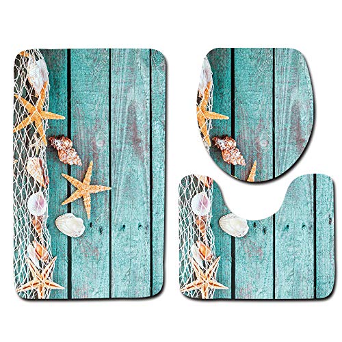 Badezimmermatte Grünes Holzkorn rutschfeste Badmatte Waschbar Bath Mat Bad Vorleger Memory Schaum Badezimmerteppich U förmige WC Teppich Badteppich Set 50x80 cm von RMJCXYS