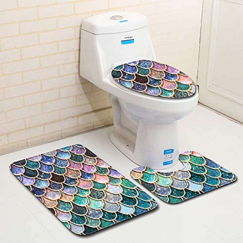 Badezimmermatte Grünes Rosafarbenes Fischmuster rutschfeste Badmatte Waschbar Bath Mat Bad Vorleger Memory Schaum Badezimmerteppich U förmige WC Teppich Badteppich Set 50x80 cm von RMJCXYS
