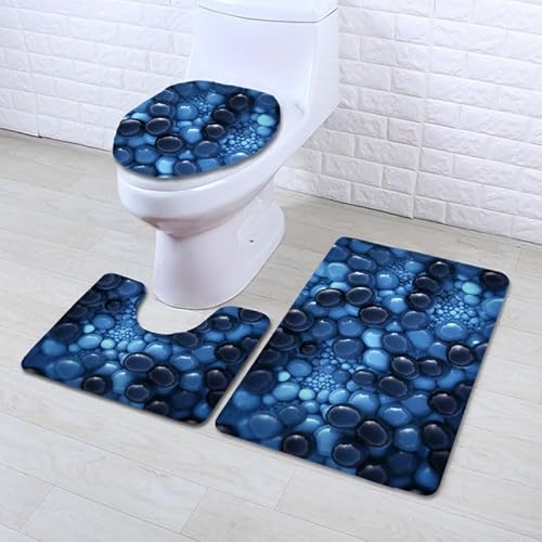 Badezimmermatte Kieselblau Schwarz rutschfeste Badmatte Waschbar Bath Mat Bad Vorleger Memory Schaum Badezimmerteppich U förmige WC Teppich Badteppich Set 45x75 cm von RMJCXYS