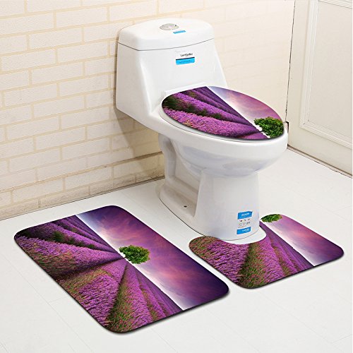 Badezimmermatte Lavendel Lila Baum rutschfeste Badmatte Waschbar Bath Mat Bad Vorleger Memory Schaum Badezimmerteppich U förmige WC Teppich Badteppich Set 45x75 cm von RMJCXYS