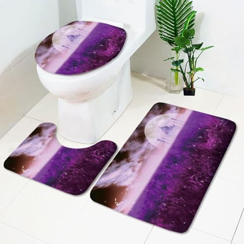 Badezimmermatte Lavendel Lila Mond rutschfeste Badmatte Waschbar Bath Mat Bad Vorleger Memory Schaum Badezimmerteppich U förmige WC Teppich Badteppich Set 50x80 cm von RMJCXYS