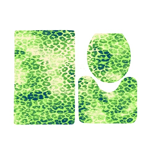 Badezimmermatte Leopard Druck Grün rutschfeste Badmatte Waschbar Bath Mat Bad Vorleger Memory Schaum Badezimmerteppich U förmige WC Teppich Badteppich Set 45x75 cm von RMJCXYS