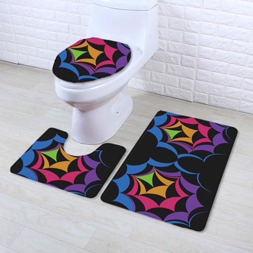 Badezimmermatte Lila Blaue Geometrie rutschfeste Badmatte Waschbar Bath Mat Bad Vorleger Memory Schaum Badezimmerteppich U förmige WC Teppich Badteppich Set 50x80 cm von RMJCXYS