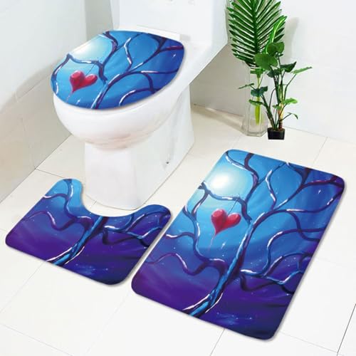 Badezimmermatte Lila Blaues Herz rutschfeste Badmatte Waschbar Bath Mat Bad Vorleger Memory Schaum Badezimmerteppich U förmige WC Teppich Badteppich Set 50x80 cm von RMJCXYS