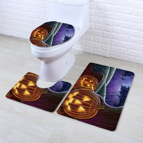 Badezimmermatte Lila Orange Kürbis rutschfeste Badmatte Waschbar Bath Mat Bad Vorleger Memory Schaum Badezimmerteppich U förmige WC Teppich Badteppich Set 45x75 cm von RMJCXYS