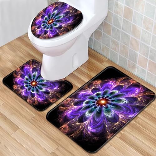 Badezimmermatte Lila Retro Mandala rutschfeste Badmatte Waschbar Bath Mat Bad Vorleger Memory Schaum Badezimmerteppich U förmige WC Teppich Badteppich Set 50x80 cm von RMJCXYS