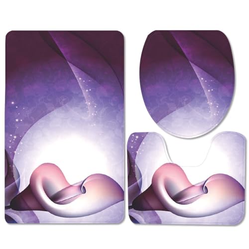 Badezimmermatte Lila Rosa Blumen rutschfeste Badmatte Waschbar Bath Mat Bad Vorleger Memory Schaum Badezimmerteppich U förmige WC Teppich Badteppich Set 50x80 cm von RMJCXYS