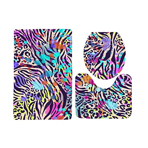 Badezimmermatte Lila Zebra Streifen rutschfeste Badmatte Waschbar Bath Mat Bad Vorleger Memory Schaum Badezimmerteppich U förmige WC Teppich Badteppich Set 45x75 cm von RMJCXYS