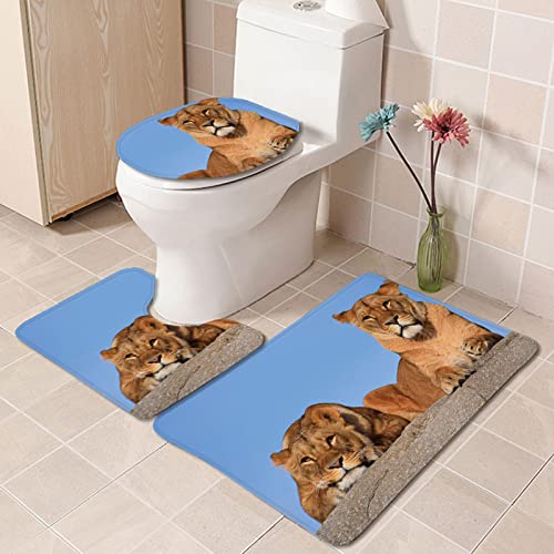 Badezimmermatte Löwen Orange Blau rutschfeste Badmatte Waschbar Bath Mat Bad Vorleger Memory Schaum Badezimmerteppich U förmige WC Teppich Badteppich Set 45x75 cm von RMJCXYS