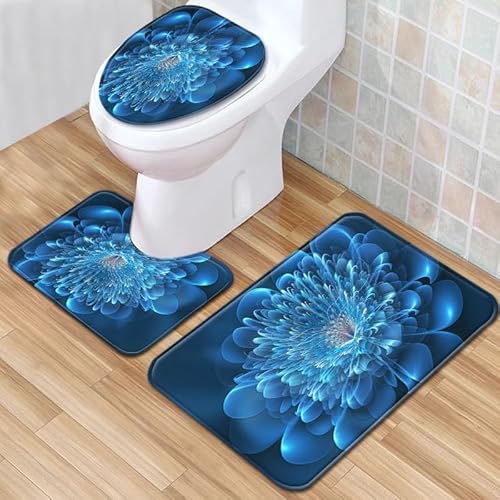 Badezimmermatte Mandala Blaue Blume rutschfeste Badmatte Waschbar Bath Mat Bad Vorleger Memory Schaum Badezimmerteppich U förmige WC Teppich Badteppich Set 50x80 cm von RMJCXYS