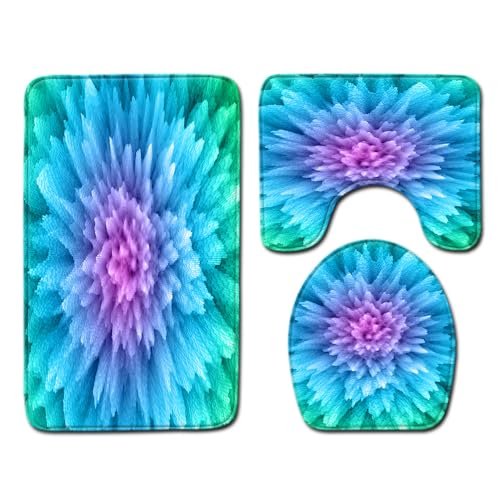Badezimmermatte Mandala Grün Lila rutschfeste Badmatte Waschbar Bath Mat Bad Vorleger Memory Schaum Badezimmerteppich U förmige WC Teppich Badteppich Set 45x75 cm von RMJCXYS