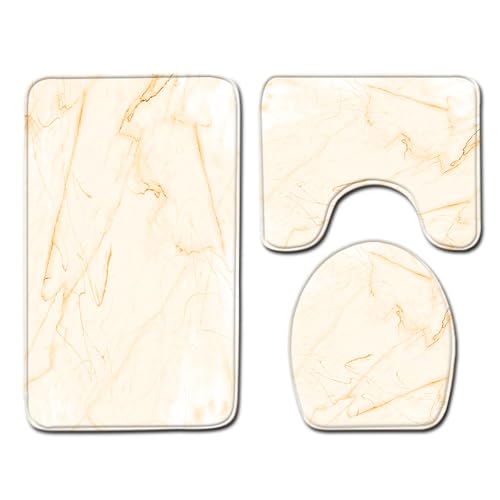 Badezimmermatte Marmor Beige Gelb rutschfeste Badmatte Waschbar Bath Mat Bad Vorleger Memory Schaum Badezimmerteppich U förmige WC Teppich Badteppich Set 50x80 cm von RMJCXYS