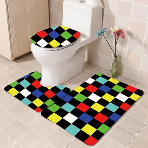 Badezimmermatte Mosaik Rot Schwarz rutschfeste Badmatte Waschbar Bath Mat Bad Vorleger Memory Schaum Badezimmerteppich U förmige WC Teppich Badteppich Set 45x75 cm von RMJCXYS