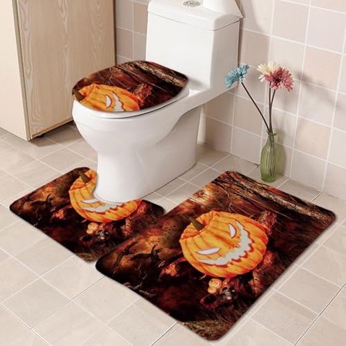 Badezimmermatte Orange Braun Kürbis rutschfeste Badmatte Waschbar Bath Mat Bad Vorleger Memory Schaum Badezimmerteppich U förmige WC Teppich Badteppich Set 45x75 cm von RMJCXYS